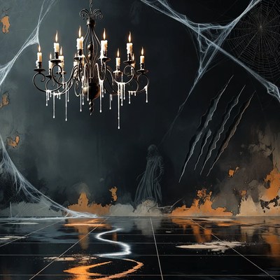 Spooky Chandelier with Cobwebs and Ghost
