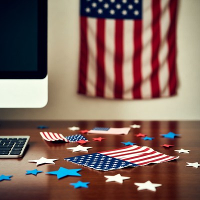 American Flag Confetti on Wooden Desk