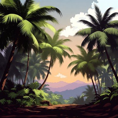 Tropical Palm Trees Sunset Illustration