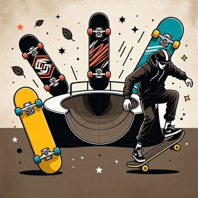 Skateboarder Grinding in Halfpipe Illustration