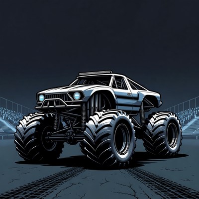 White Monster Truck Stadium Illustration