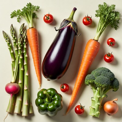 Fresh vegetables arranged on white background