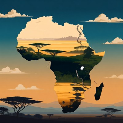 Africa Continent with Savanna Landscape