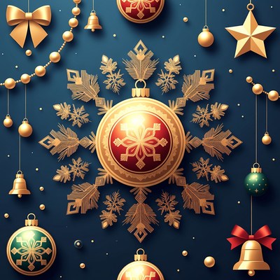 Christmas Ornaments on Dark Blue Background