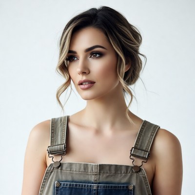 Woman in denim overalls portrait