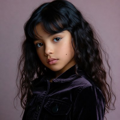 Young Asian girl in purple velvet jacket