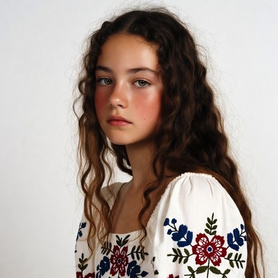 Teen girl in embroidered white dress