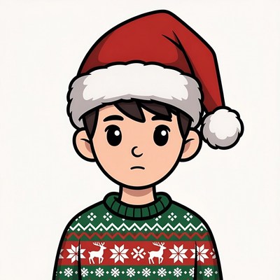 Boy in Santa Hat and Christmas Sweater