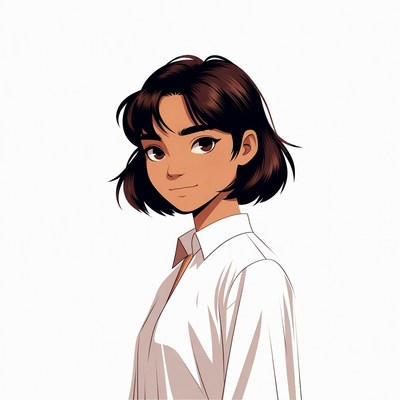 Asian woman in white shirt illustration