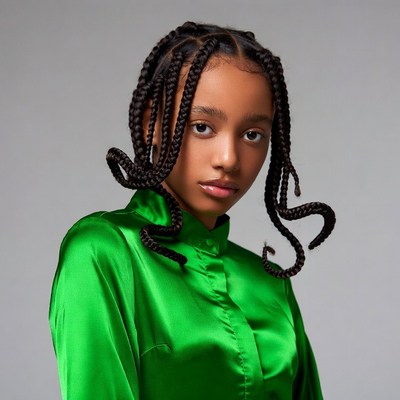 African-American girl with braids in green shirt