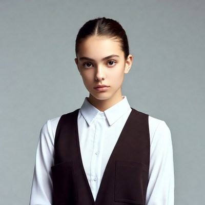 Teen girl in white shirt brown vest