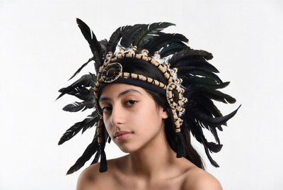 Girl wearing Native American headdress
