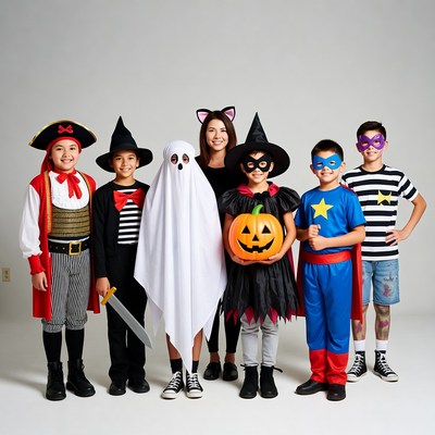 Kids in Halloween Costumes with Pumpkin