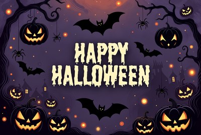 Happy Halloween Illustration with Pumpkins