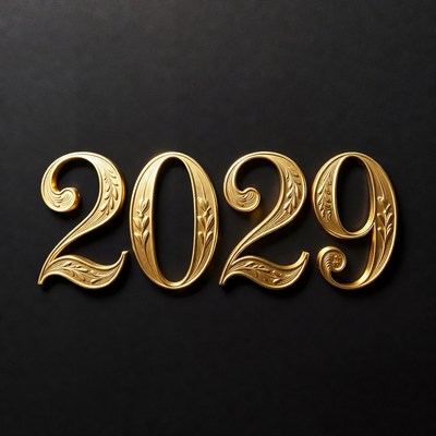 Golden 2029 Numbers on Black