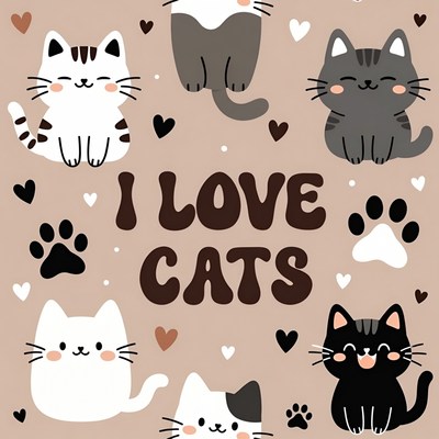 I Love Cats Cute Illustration