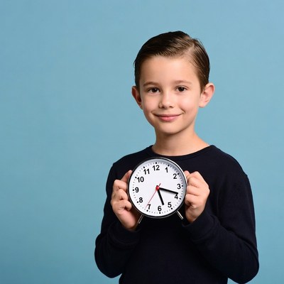 Boy holding white clock