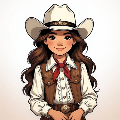 Cowgirl girl wearing white cowboy hat