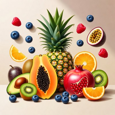 Vibrant Tropical Fruits Still Life