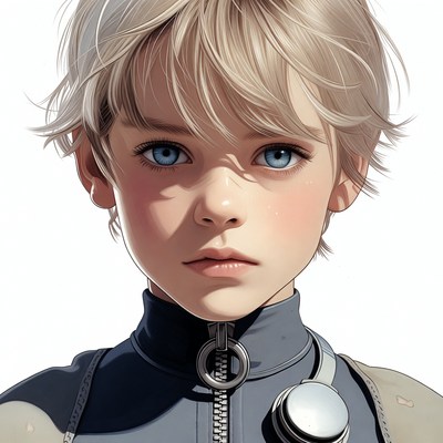Blonde boy in futuristic suit