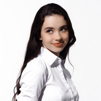Young woman with long dark hair smiling
