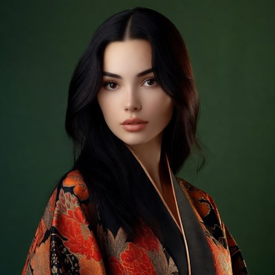 Woman in orange kimono portrait