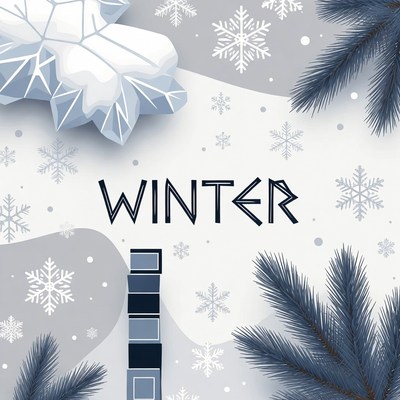 Winter Snowflakes and Pine Branches Illustration