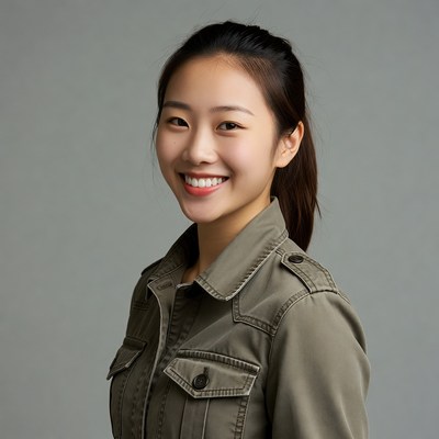 Smiling Asian woman in green jacket