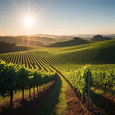 Vineyard Rows at Sunset
