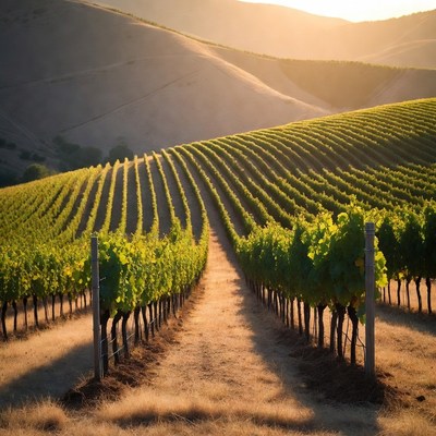 Vineyard Rows at Sunset