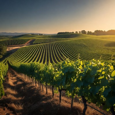 Vineyard Rows at Sunset