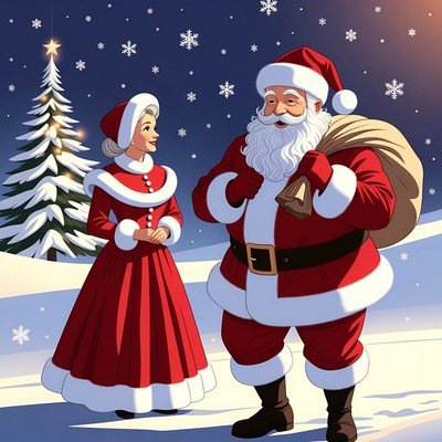 Santa Claus and Mrs. Claus in Snow