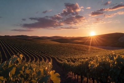 Vineyard Rows at Sunset