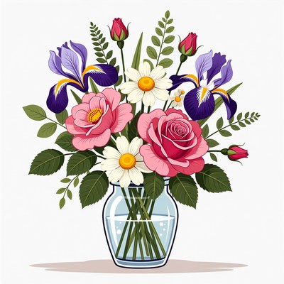 Colorful Flower Bouquet in Glass Vase