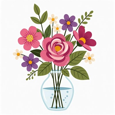 Colorful Flowers in Glass Vase