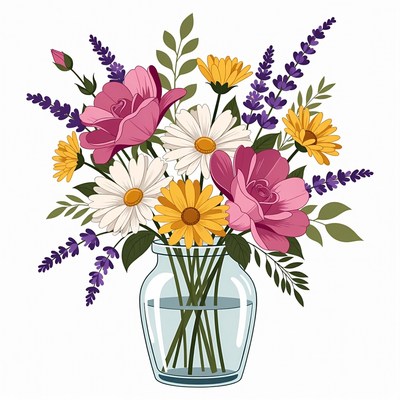 Colorful Flowers in Glass Jar