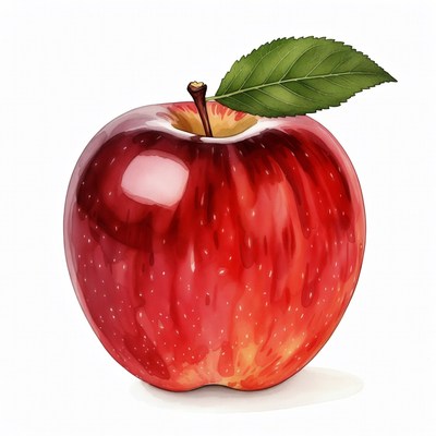 Red apple with green leaf