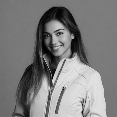 Smiling woman in white jacket