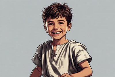 Smiling boy in tunic illustration