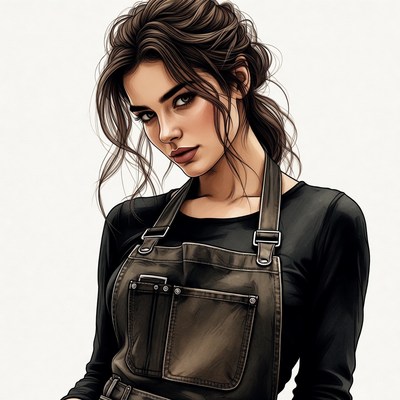Woman in black apron illustration