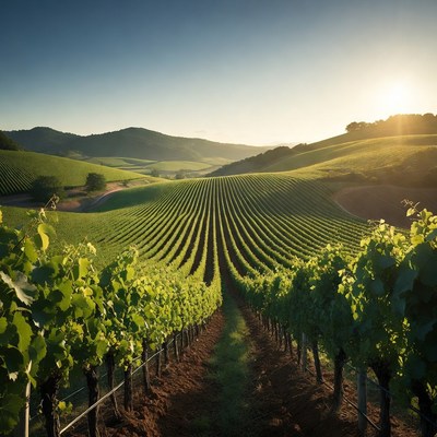 Vineyard Rows at Sunset