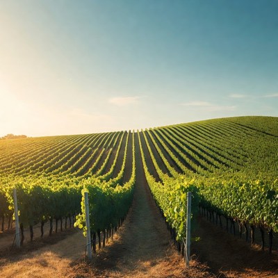 Vineyard Rows at Sunset