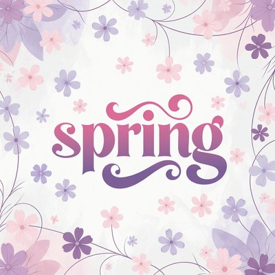 Spring Text with Purple Flowers