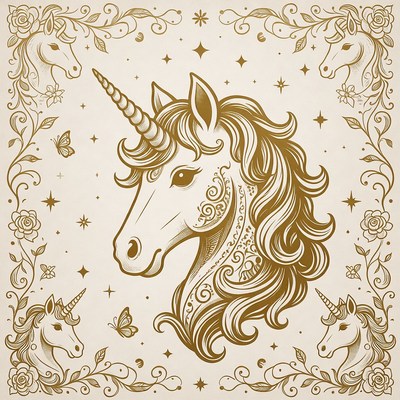 Ornate Golden Unicorn Illustration