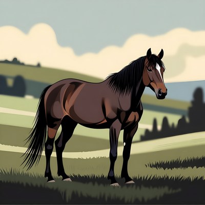 Brown horse standing in field