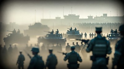 Soldiers and Armored Vehicles Silhouette