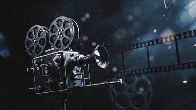 Vintage Movie Camera with Film Reels