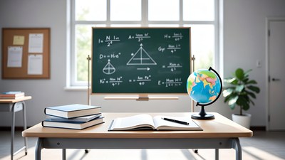 Empty Classroom with Math Blackboard