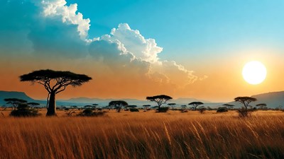 African Savanna Sunset with Acacia Trees