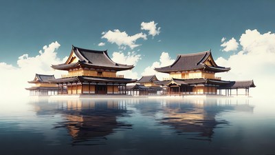 Floating Japanese Temples on Water